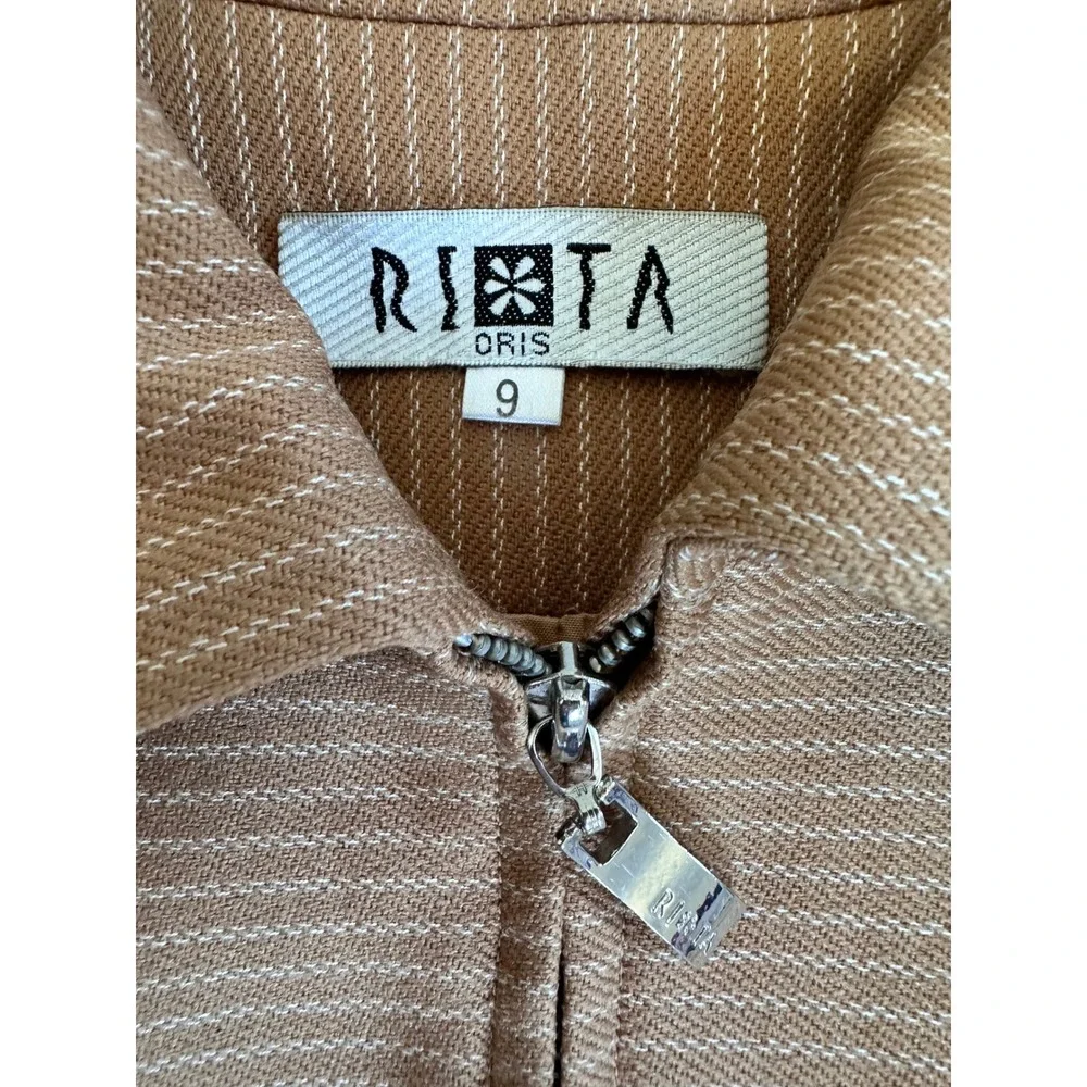 Rieta Oris Pinstripe Zip Front Dress 6 WMS VTG Old Money Artsy Retro Y2K Refined